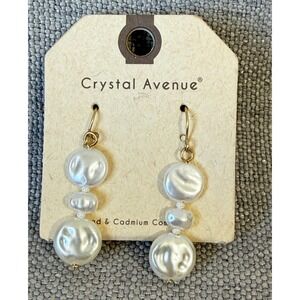Crystal Avenue Faux Baroque Pearl Drop Earrings Gold Tone Dangle NWT Carded